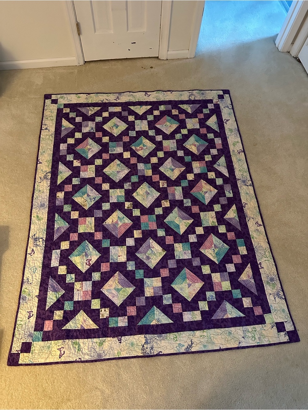 Handmade Purple Patchwork Quilt - Picture 2 of 5